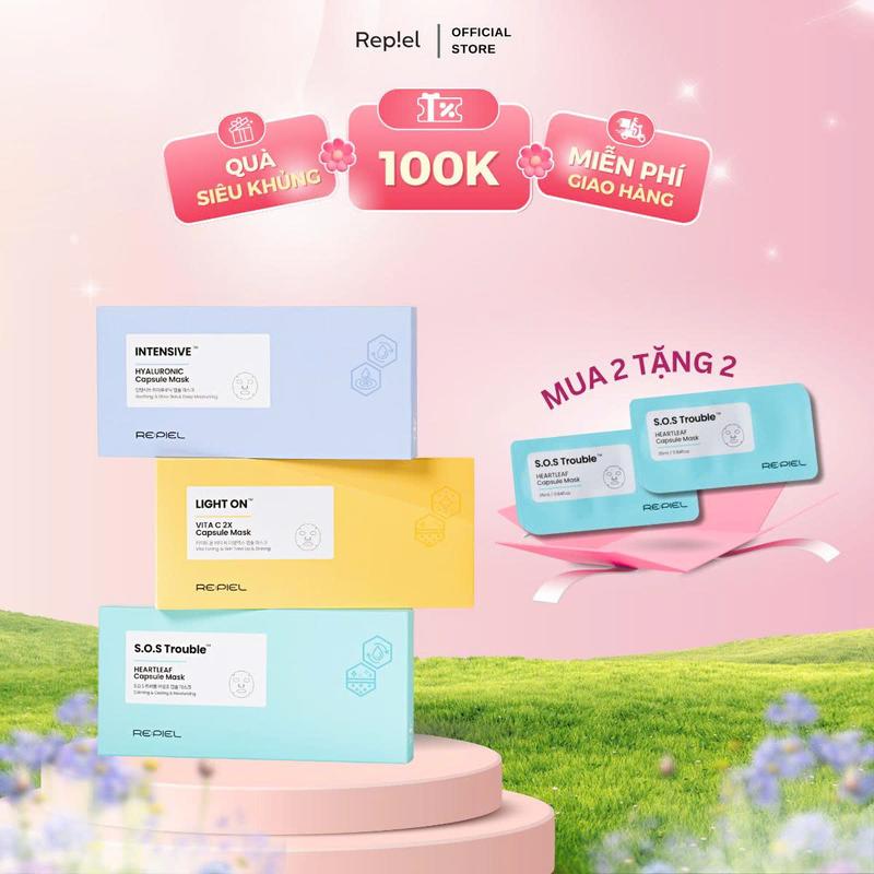 [COMBO 2] Mặt nạ Bio Cellulose - Mặt nạ sinh học phôi dừa Capsule Mask REPIEL [Hộp 4 viên]