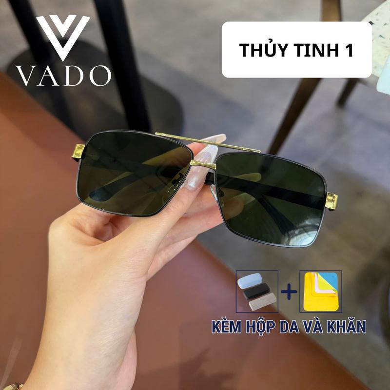 [LIVE] VADO THỦY TINH 1 - Kính Râm Nam Vuông Ôm Mặt Màu Xanh Lá Chống UV400 Kèm Hộp Da & Khăn Lau Thời Trang Cổ Điển