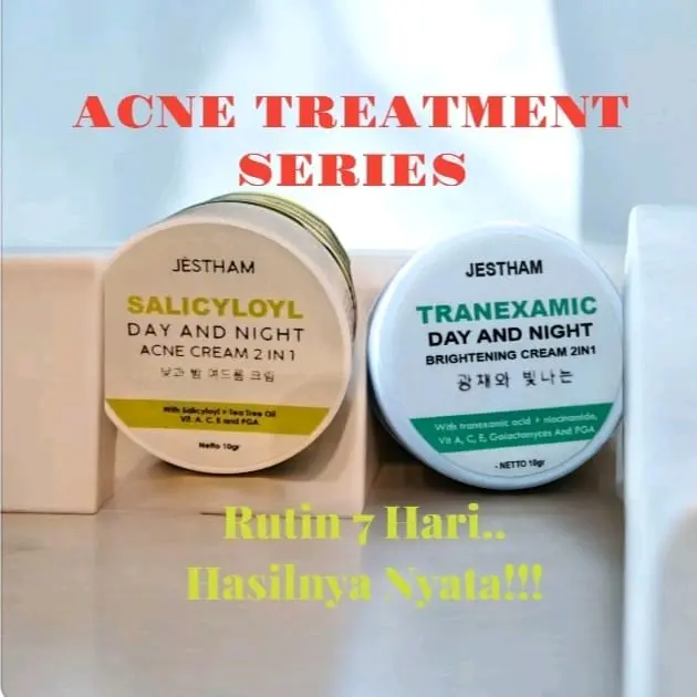 JESTHAM CREAM PENGHILANGAN JERAWAT PERMANEN || CALICYLOYL ACNE CREAM + TRANEXAMIC DAY AND NIGHT CREAM Perawatan Wajah Berjerawat Hitam Gatal Pria Mencerahkan Mengencangkan Komedo Bekasnya 0