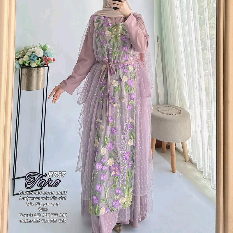 Ribyka R787 (2in1) gamis set outer matt Ladyzr Mix Tile dot Mix Tile garden 2