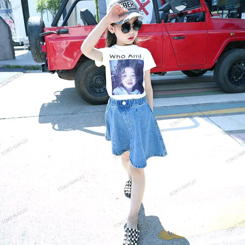 2024 Girls Denim Skirt Summer Shorts Skirt Fashion Kids 4-12 tahun Rok kancing Anak rok korea 6