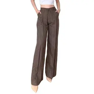 Kuma Pants / Loose Pants Stripe Trouser Wanita / Celana Anti Kusut / Celana Kulot Wanita Brown Casual
