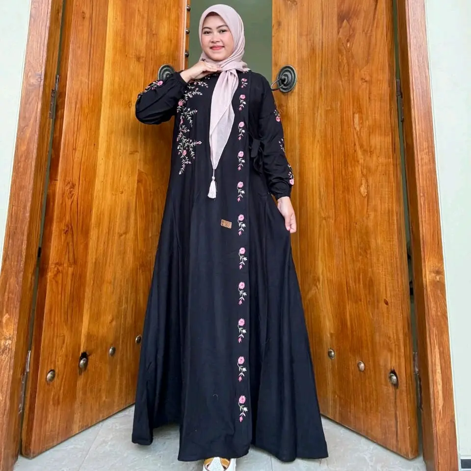 Gamis Amanda Faricha Bordir Rayon Twill Premium (Free Pouch, Goodie Bag) dress  lebaran Warna Bordir Random