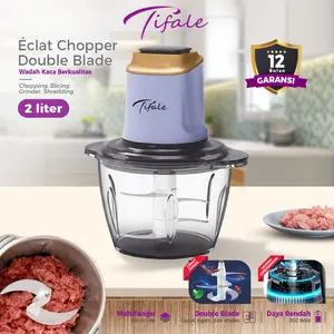[NABUNG AKHIR DECEMBER][PURPLE] Tifale Éclat Chopper 2L – Penggiling Daging & Bumbu Estetik Low Watt (Double Blade, Kaca Premium)