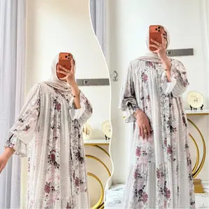 Melody Dress Gamis Jumbo Series Raya Bahan Rayon Premium Motif Lengan Balon Ruffle Nyaman anti Gerah