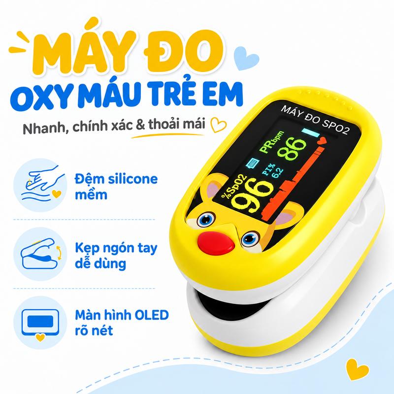 Máy Đo SpO2 Trẻ Em Kẹp Ngón Tay, Màn Hình OLED, Theo Dõi SpO2 Và Nhịp Tim