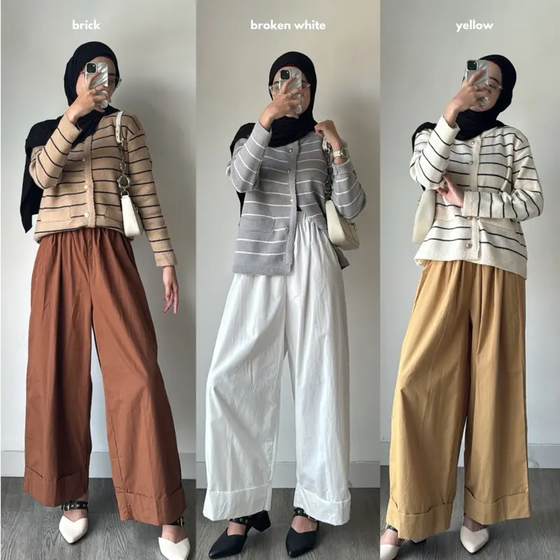WIDIE WIDE LEG PANTS by Leody || kode (1699) ||celana wanita panjang kulot katun 0