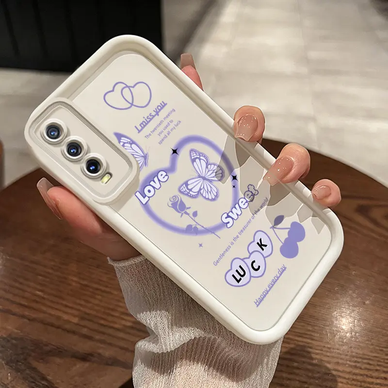Casing Hp VIVO Y20 Y20s Y20i Y20T Y12s Y12a Y30G Y11s Case ponsel pola Kupu-kupu berbentuk hati yang indah Anti Drop hitam dan putih pelindung silikon Softcase Cases Kesing