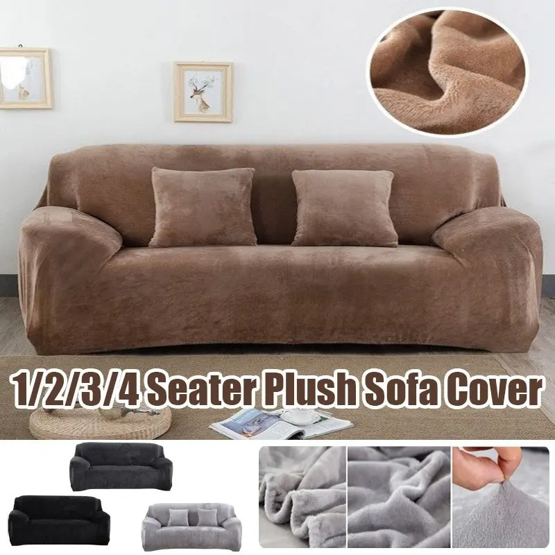 Sofa Beludru Anti Slip Penutup / Sofa Tebal Warna Solid Seater / Sofa Beludru Anti Slip Penutup