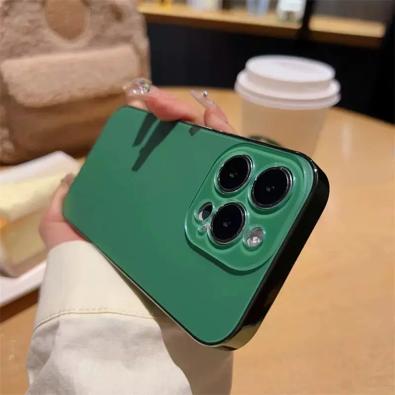 Electroplating Glass Casing Shockproof Shell Protector Phone Case for IPhone 15 14 11 13 12 Pro Max Plus PC Lens Casing Cover Smartphone Protection