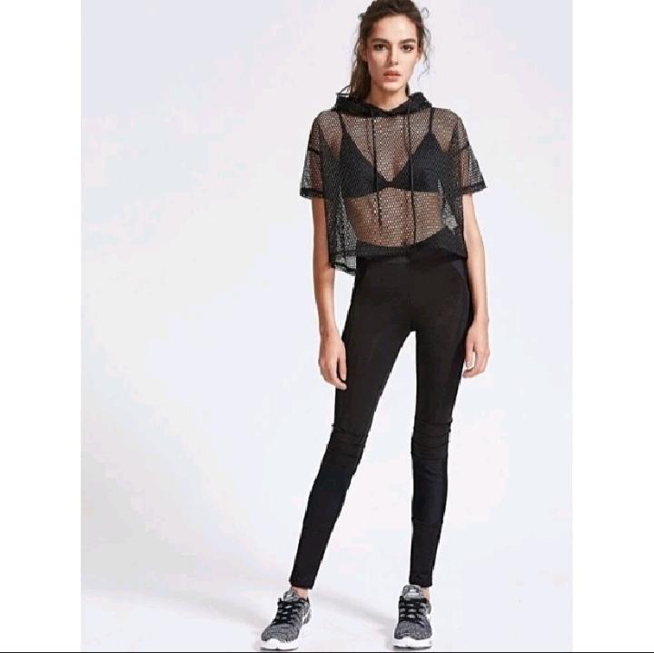 Blouse Jaring Wanita Korean Style Kaos Jaring Croptop Hodie Crop 3/4 Kaos Olahraga Korean Style Baju Olahraga Sport