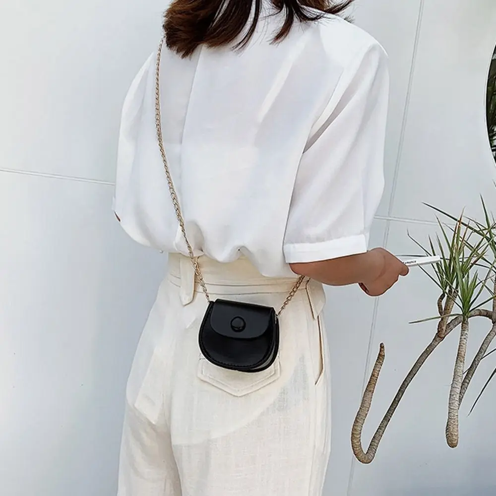 Simple Retro Small Bag Lipstick bag PU Leather Messenger Bag Card Holder Chain Crossbody Bag Mini Saddle Bag Female Handbag Women Shoulder Bag