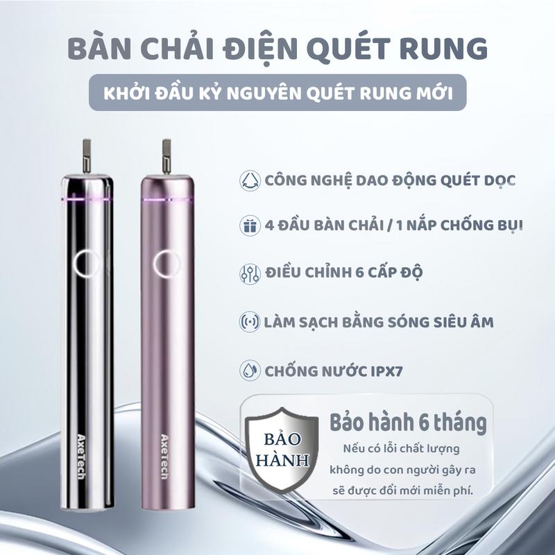 Bàn Chải Điện - AxeTech, Với Năm Chế Độ Làm Sạch Khác Nhau, Với Lông Bàn Chải Mềm DuPont, Có Chống Nước , Sạc Nhanh, Pin 60 Ngày/ 1 Lần sạc