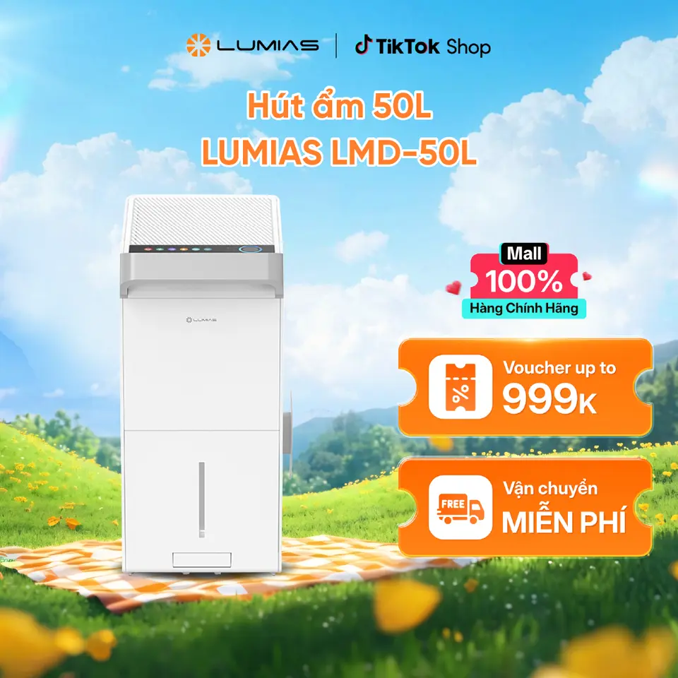 Máy hút ẩm Lumias LMD-50L, dung tích 50L/ngày, diện tích sử dụng 70-120m2 Khử Khuẩn Làm Sạch