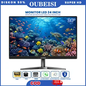 OUBEISI Monitor 24' LED Full HD Resolusi 1920 × 1080 HDMI VGA dengan Speaker Internal Dan Garansi 3 Tahun