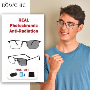 ROWCHIC Photochromic Anti Radiation Glasses Rectangle Semi Rimless For Square Face For Women Men RG2251+[Free Gift]Glasses Case+Test Kit+Glasses cloth 3m Unisex pen salamin hand supermans conzorr frosted chanel
