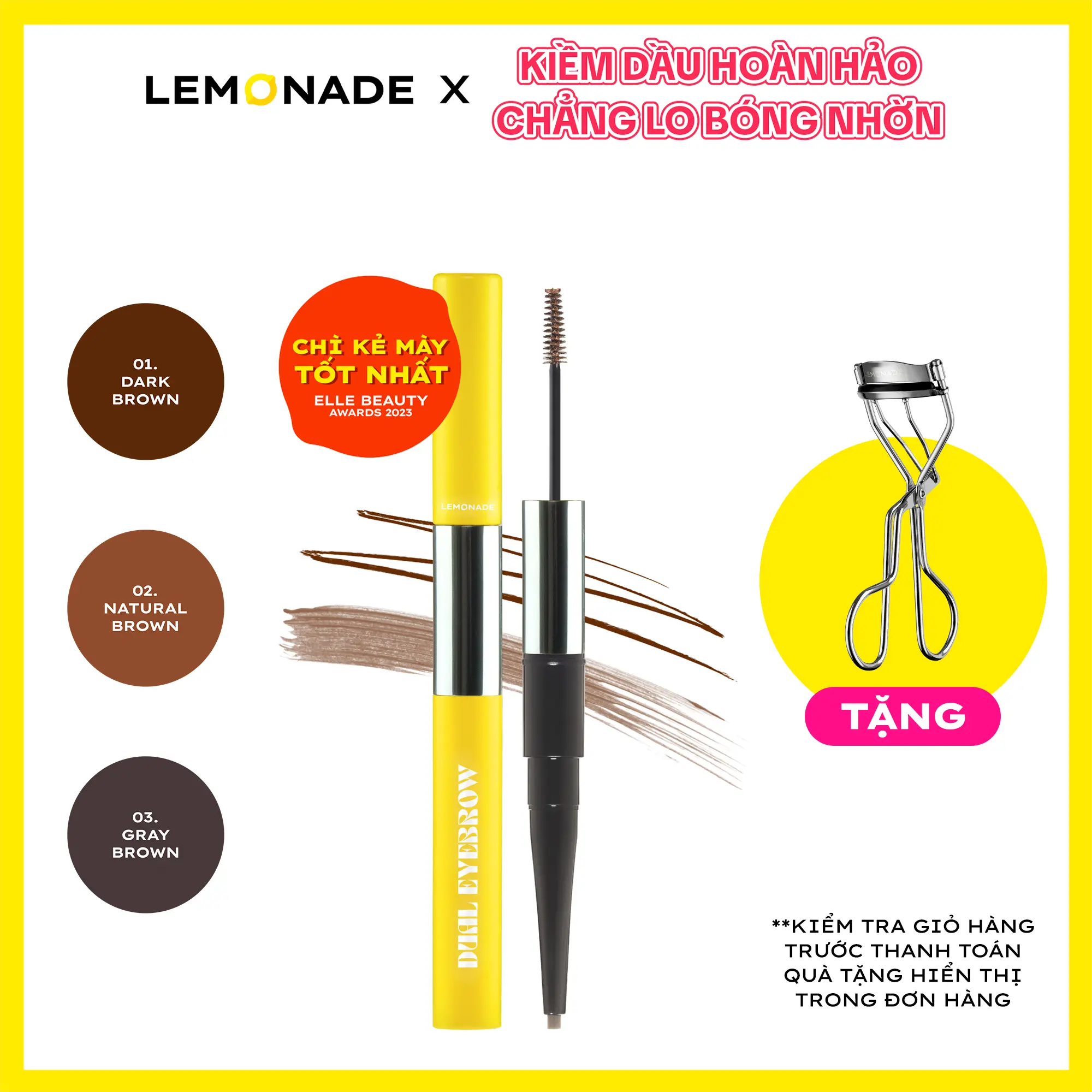 [MUA 1 TẶNG 1] MUA 01 Chì kẻ mày 2 đầu Lemonade Dual Eyebrow 2,75g TẶNG 01 Kẹp mi cong lâu Lemonade Curler 22g