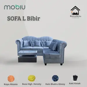 Sofa L Bibir Minimalis Bantal dengan Busa dan Kayu  Berkualitas Furniture