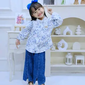 SETELAN ELORA KERAH RAMPLE JEANS CUTBRAY ANAK PEREMPUAN USIA 3 TAHUN -12 TAHUN
