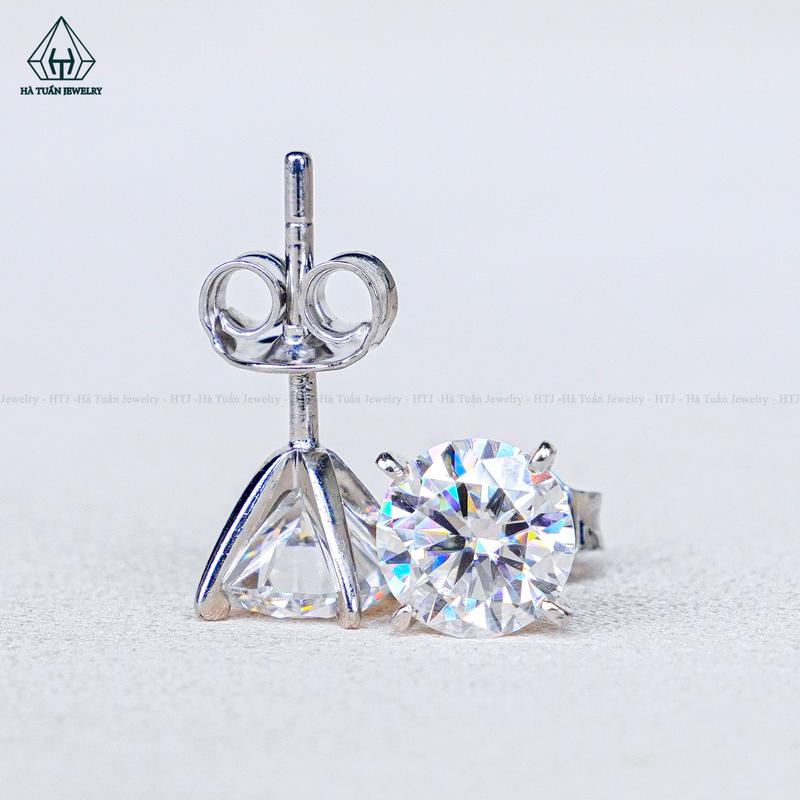 Hà Tuấn Jewelry Bông Tai Bạc 925 Xi Kim 4 Chấu Chuôi Đẩy Đính Viên Chủ Moissanite 3mm - 8mm EX060