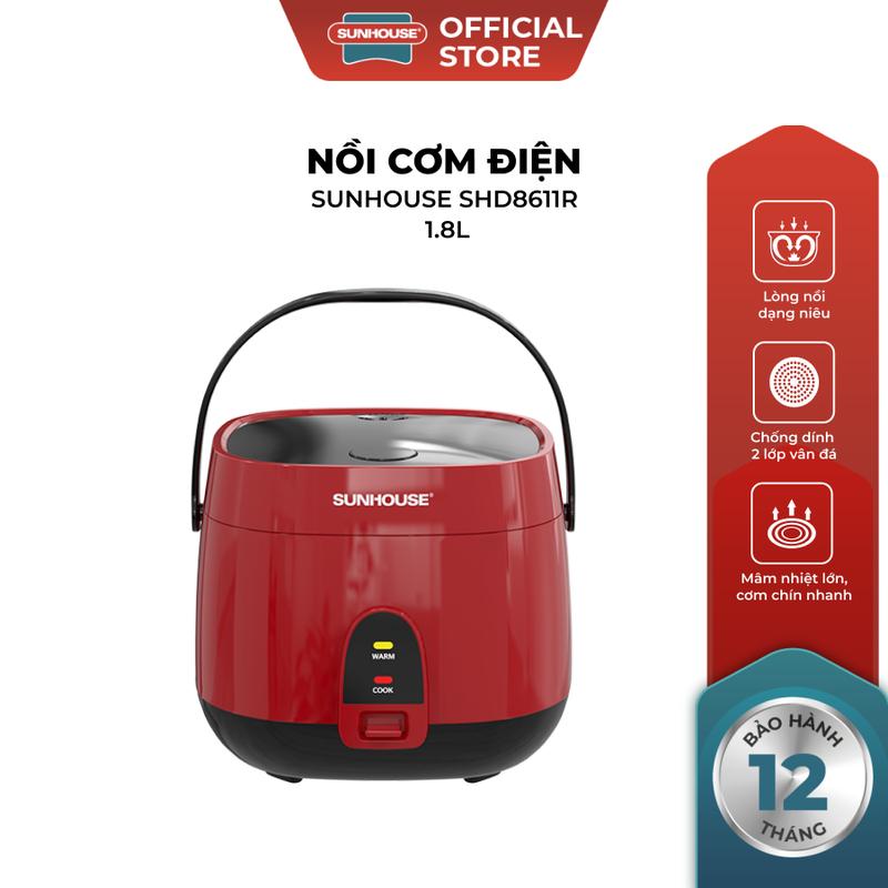 [CFV] NỒI CƠM ĐIỆN 1.8L SUNHOUSE SHD8611R - Đa dạng công năng - Bảo hành 12 tháng toàn quốc