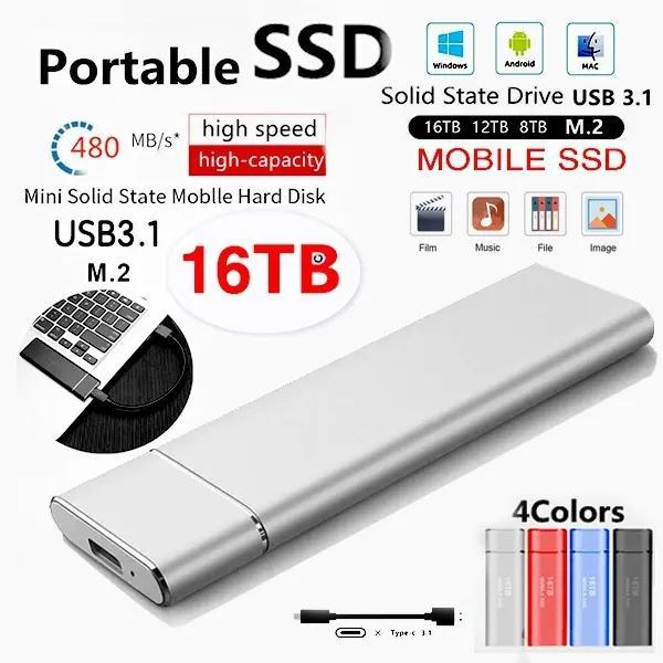 Ổ cứng di động Ổ cứng thể rắn USB Tùy chọn có dung lượng 1TB 2TB 4TB 8TB 16TB Thích hợp cho máy tính bảng Android Type-c PC và điện thoại di động Lưu trữ cho công việc và học tập.
