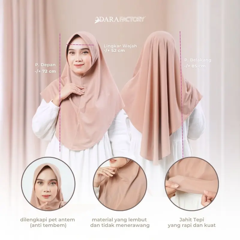 Dara Factory - Kerudung Khimar cantik Jersey Khimar Pinguin Jersey Jilbab Pad muslim instan panjang 1