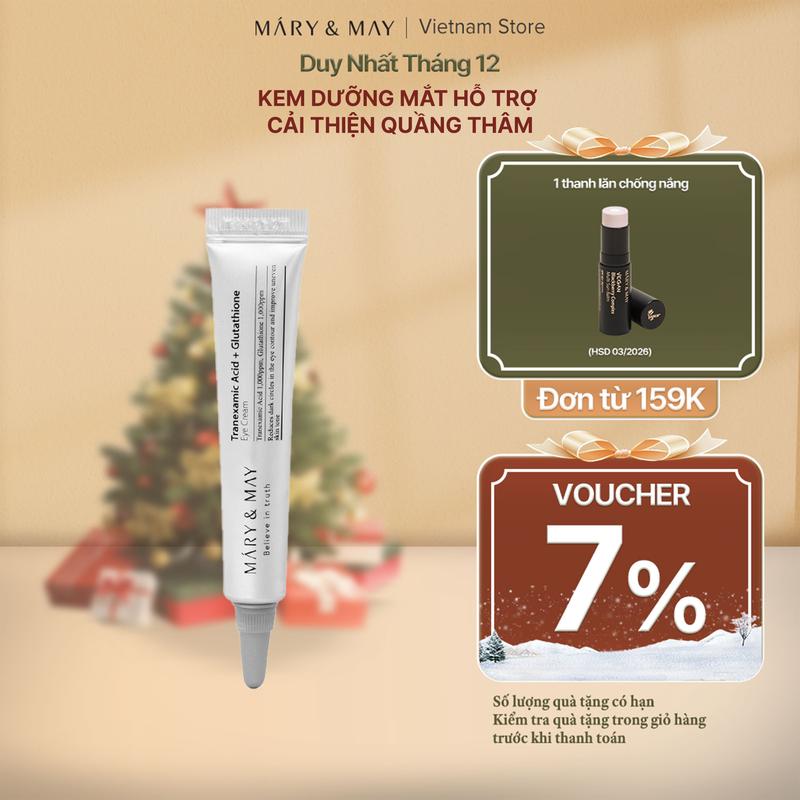 Mary&May Kem Mắt Dưỡng Hỗ Trợ Giảm Thâm Quầng Mắt Tranexamic Acid + Glutathion Eye Cream 12ml