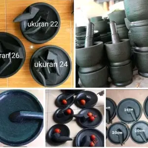 COBEK BATU ASLI 100% Asli Batu Tidak Licin Nyaman di pakai buat ngulek Hitam Mengkilap Free Ulekanya Ukuran 22 24 26