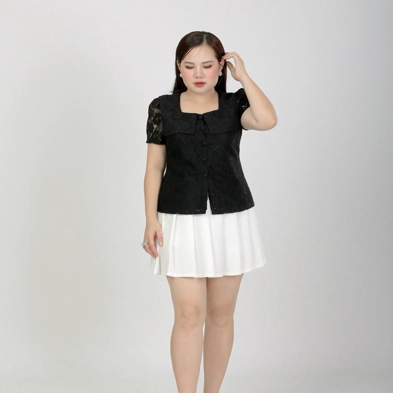 ÁO SƠ MI CỔ VUÔNG PHỐI REN MẶC ĐI LÀM HAY ĐI CHƠI ĐỀU ĐƯỢC 55-90KG