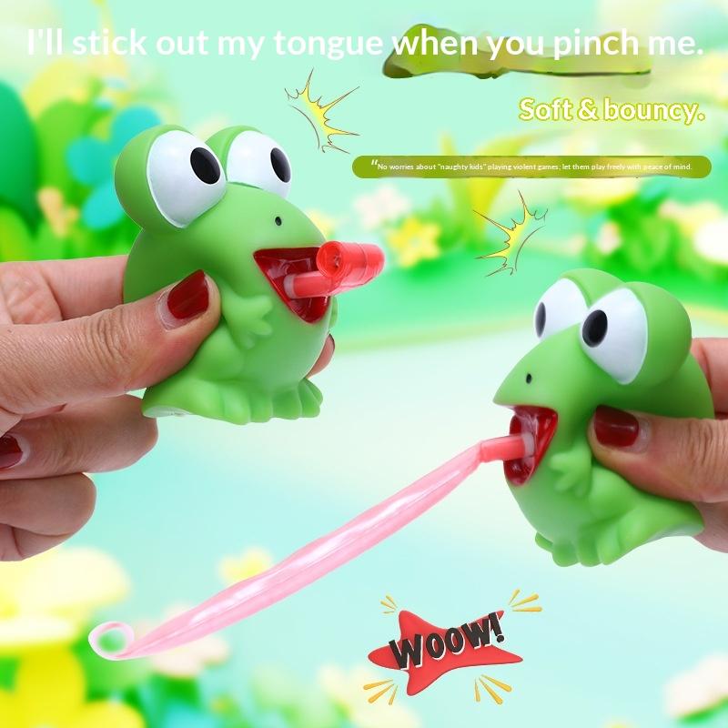 Đồ chơi giải tỏa căng thẳng dạng ếch nhún, lưỡi bật ra khi bóp, mềm mại và thú vị cho người lớn và trẻ em