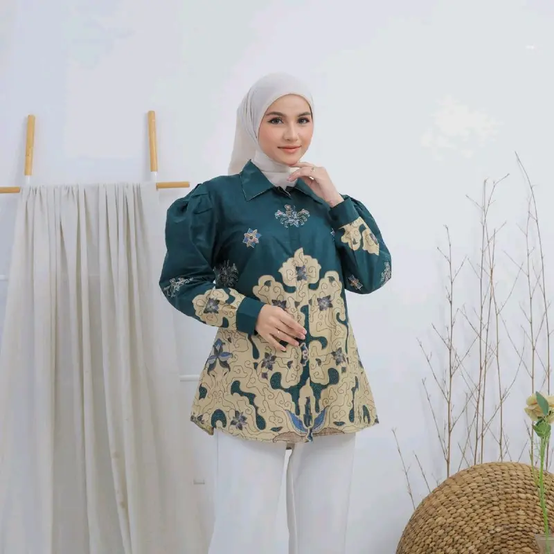 Blus Puff Rempel Batik Wanita Kerah Kemeja M-XXXL Hervifashion Katun 3