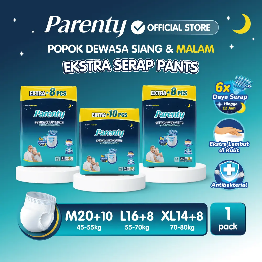 [1 PACK] Parenty Adult Pants Heavy Flow JUMBO Plus Pack Unisex M20+10 / L16+8 / XL14+8
