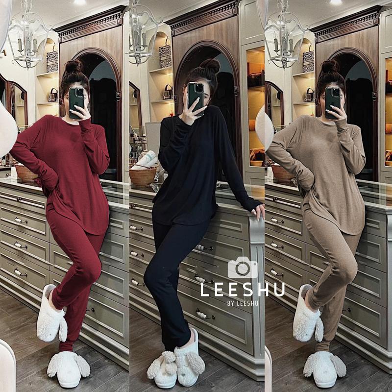 Bộ Thun Lạnh Bo Gấu-Vạt Bầu Có Bigsize LEESHU Mặc Nhà Ủ Kem Mềm Mát Có Túi Set Bộ Tay Dài Đuôi Tôm Cotton Lụa 100% Không Pha Poly Nilon Thấm Hút Mồ Hôi Mát Mẻ Dễ Chịu Thoải Mái Phù Hợp Thời Tiết Nóng Bức