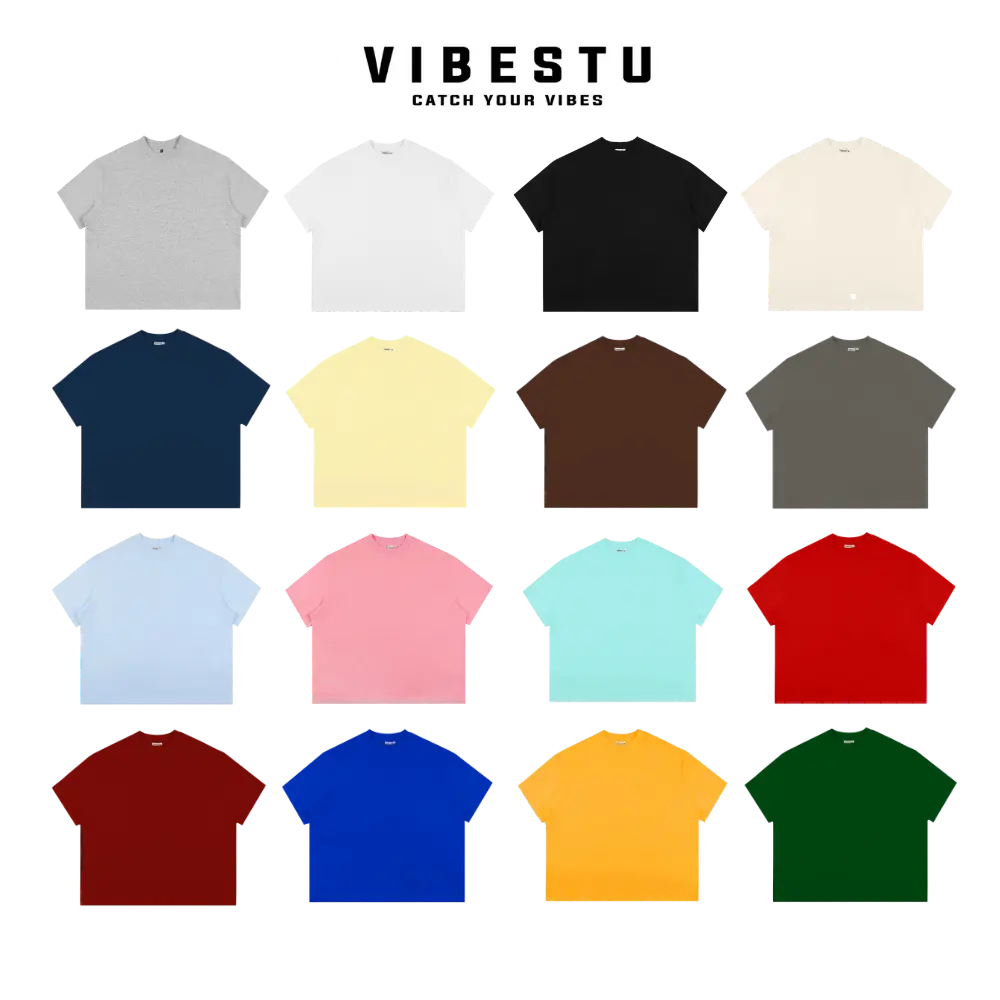 Áo Thun Trơn Local Brand VIBESTU Form Boxy Unisex 250Gsm Cotton  Cổ Tròn basic
