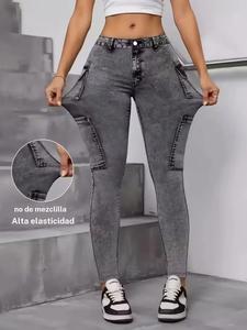 Leggings estampadas — no es tela de mezclilla. Pantalones ajustados con estilo de jeans para mujer, pantalones acampanados elásticos elegantes, uso casual y formal para todas las estaciones, moda cómoda 2 en 1.