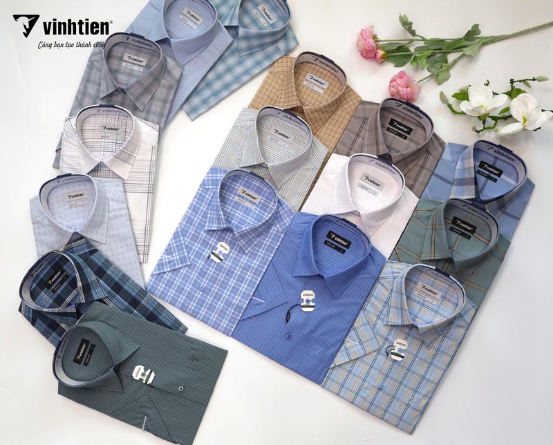  Vĩnh Tiến Áo Sơ Mi Nam Ngắn Tay Caro Vạt Ngang Form Regular 376 Vải Bamboo 