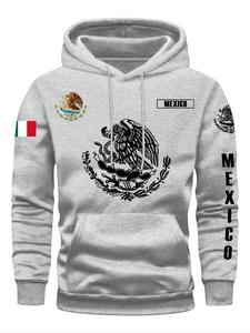 Sudadera con Capucha con Estampado del Escudo de México, Estilo Urbano, Uso Diario, Tela Cómoda, Diseño de Inspiración Cultural, Pieza de Moda para Hombre