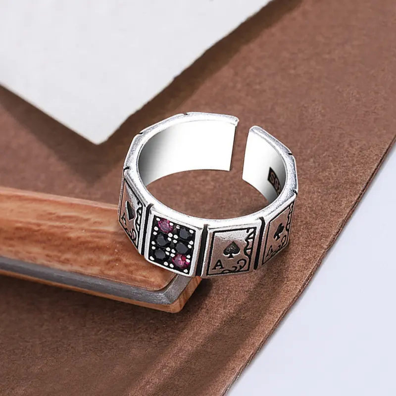 【Sktlz】 Setting Good  Poker Ring Retro Hip Hop Ring Exaggerated Personalized Open Ring 2