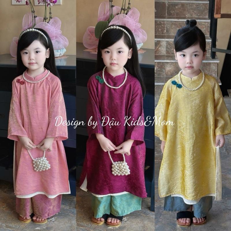 8-65kg Đậu Kids&Mom - Áo dài tơ óng 4 tà cho mẹ và bé gái 1-10t