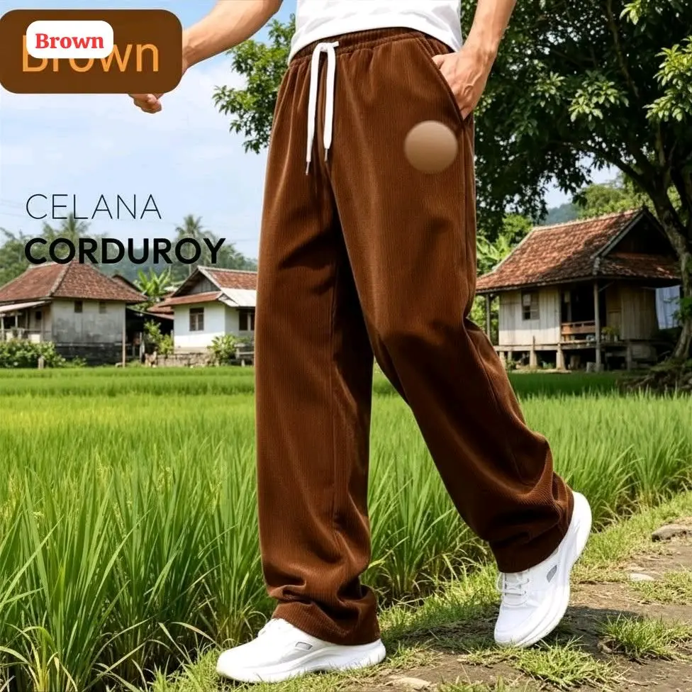 Celana Corduroy Pria Longgar Kulot Vintage Fashion Lurus Loose Pants Premium Murah