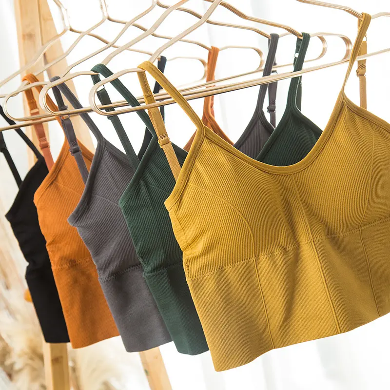 U-shaped crop top back camisole seamless threaded wrap women with bra pads underwear ladies undershirt