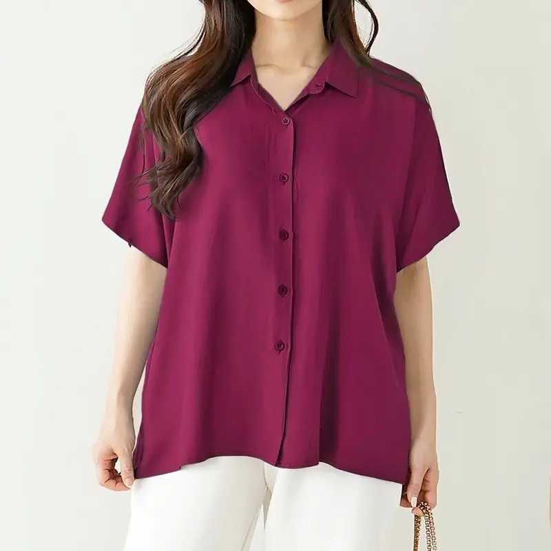 Kemeja oversize wanita polos lengan pendek / casual rayon twill shirt 0