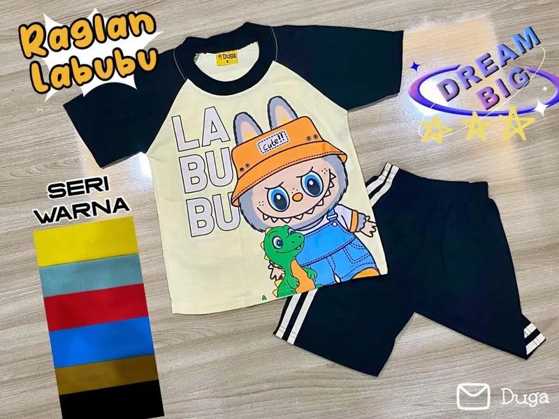 GROSIR 3PCS Set Duga Labubu viral Baju Kaos Labubu PAket Hemat Fashion 3