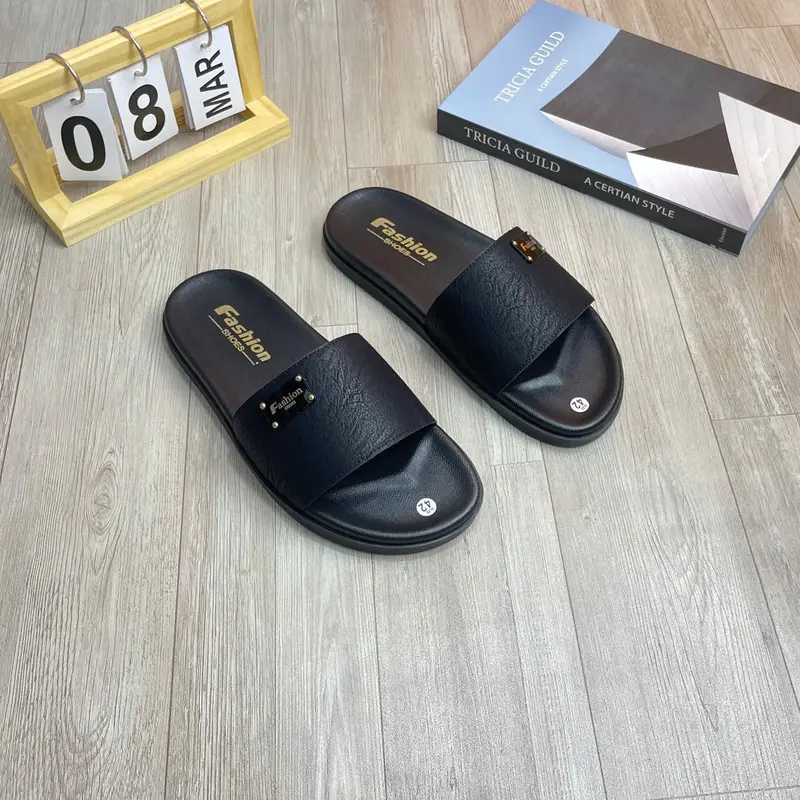 [ Khâu Dấu Chỉ ] Dép nam quai ngang dép đi mưa - Chống trơn trượt Luxury quai da không thấm nước cao cấp, đế cao su Fashion khâu đế khâu quai Slipper DéP 1