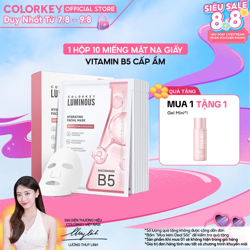 1 Hộp 10 Miếng Mặt Nạ Giấy COLORKEY LUMINOUS Vitamin B5 Giúp Cấp Ẩm, Hỗ Trợ Phục Hồi Làn Da Nhiều Dưỡng Chất 25ml/miếng