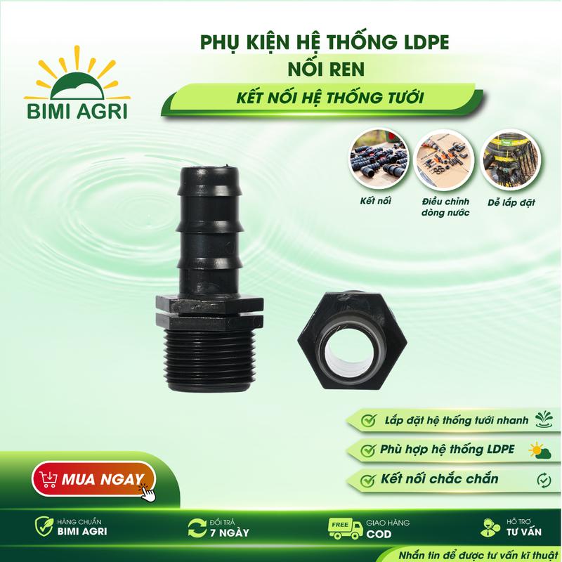 Nối Ren LDPE Phi 16mm / Phi 20mm BIMI AGRI - Phụ Kiện Chuyển Ren Kết Nối Hệ…