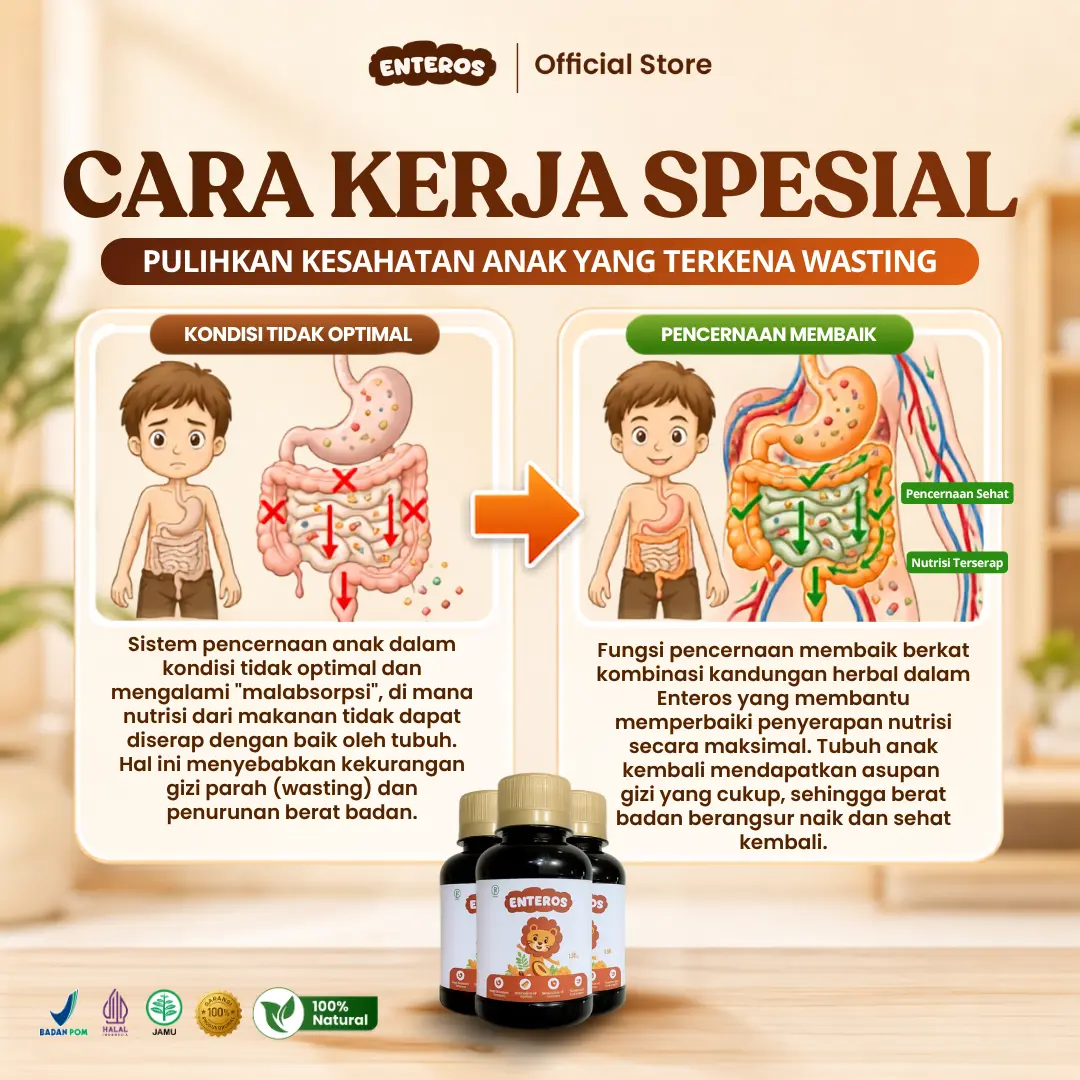 Enteros - Suplemen Herbal Cegah Wasting + Bantu Naikkan Nafsu Makan Anak | Halal BPOM 130ml