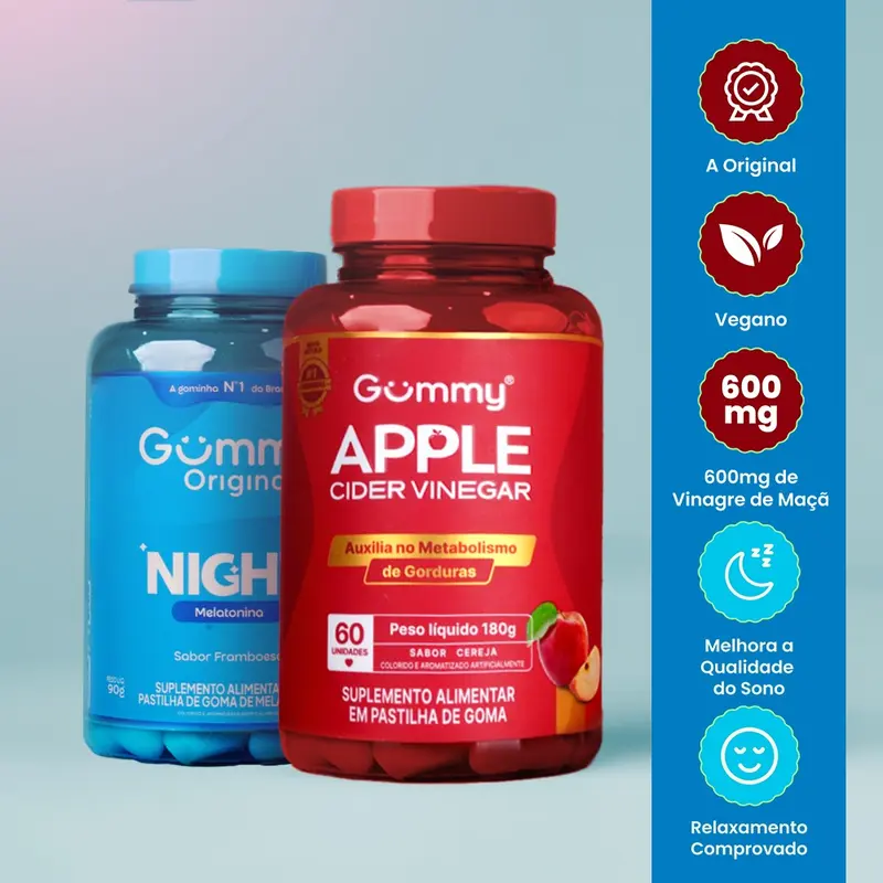 Kit 2 Gummy Original Night + Apple Cider Vinegar, Seu Ritual de Bem-Estar 24 Horas: Noites de Descanso e Dias de Equilíbrio.