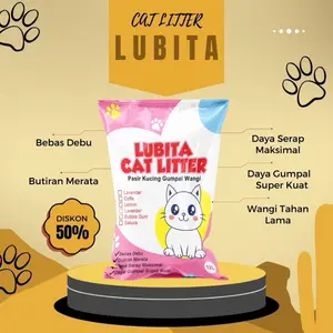 Pasir Kucing Gumpal Wangi 6L - LUBITA Cat Litter. Bebas Debu, Butiran Merata, Daya Serap Maksimal, Daya Gumpal Super Kuat, Wangi Tahan Lama